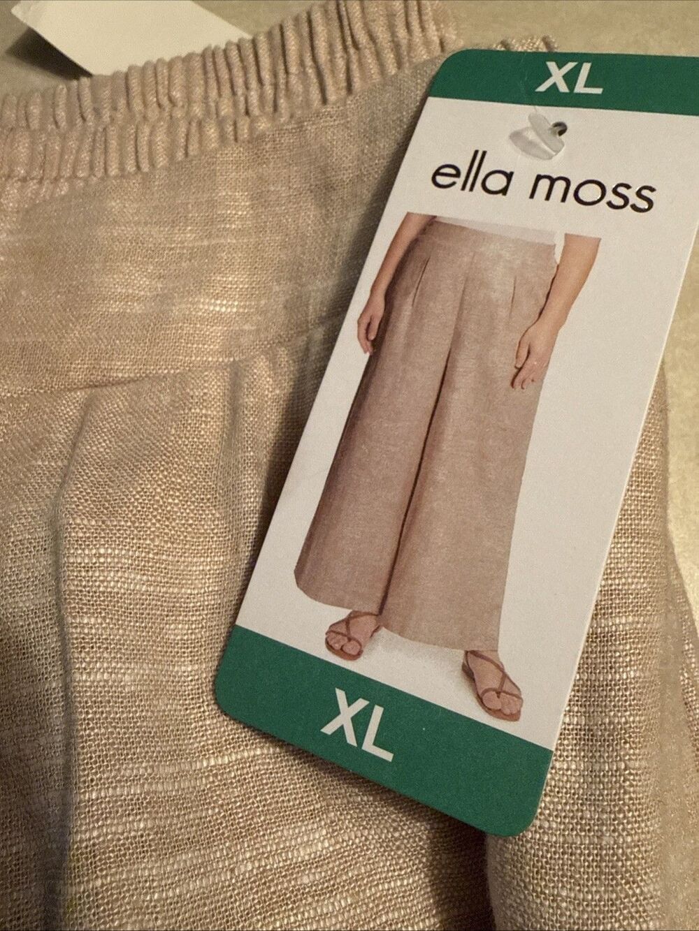 NEW  Women's XL Linen Blend Casual Pants Light Tan Wide Leg Pockets Ella Moss